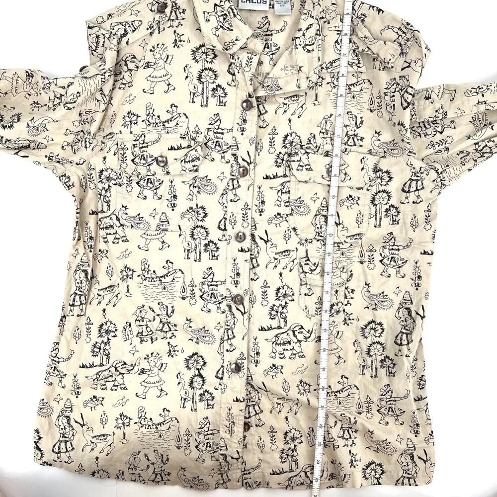 Chico's Tribal Print Button Up Shirt Pockets Chico's Size 1 - Womens 8 **READ**